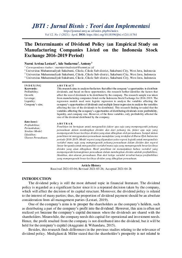 Pdf The Determinants Of Dividend Policy An Empirical Study On Pdf The Determinants Of Dividend Policy An Empirical Study On