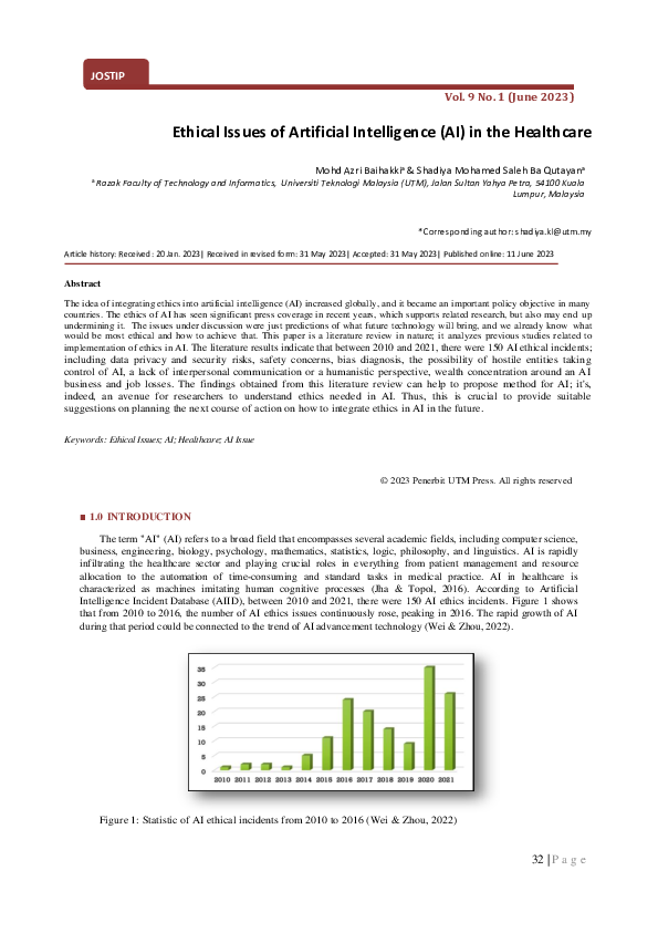(PDF) Ethical Issues of Artificial Intelligence (AI) in the Healthcare