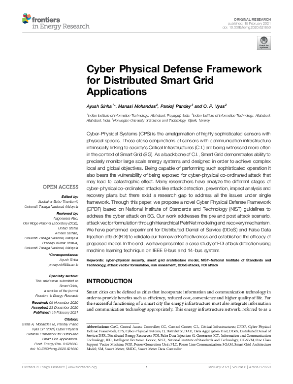 (PDF) Cyber Physical Defense Framework for Distributed Smart Grid ...