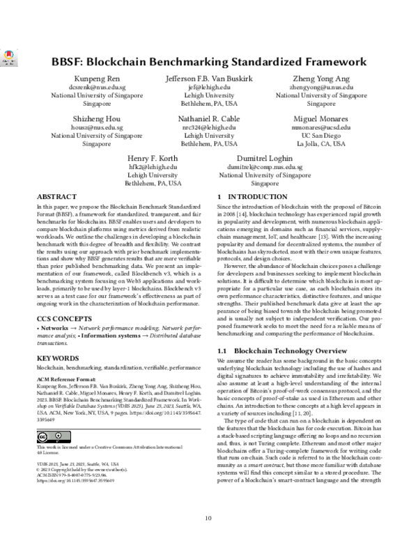 (PDF) BBSF: Blockchain Benchmarking Standardized Framework