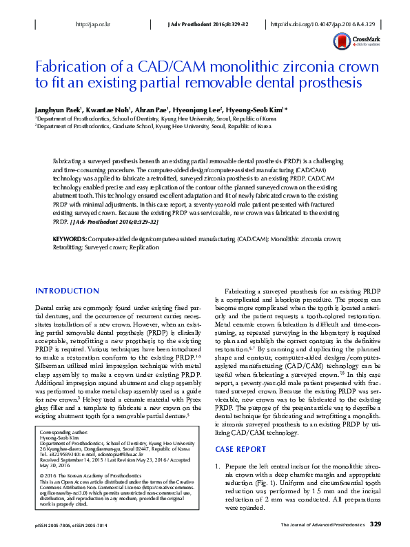 (PDF) Fabrication of a CAD/CAM monolithic zirconia crown to fit an ...
