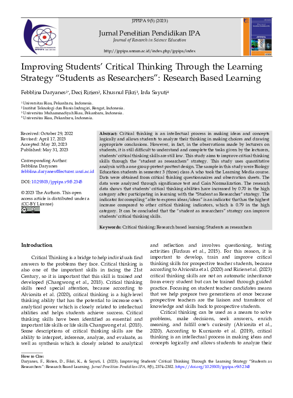 (PDF) Improving Students’ Critical Thinking Through the Learning ...
