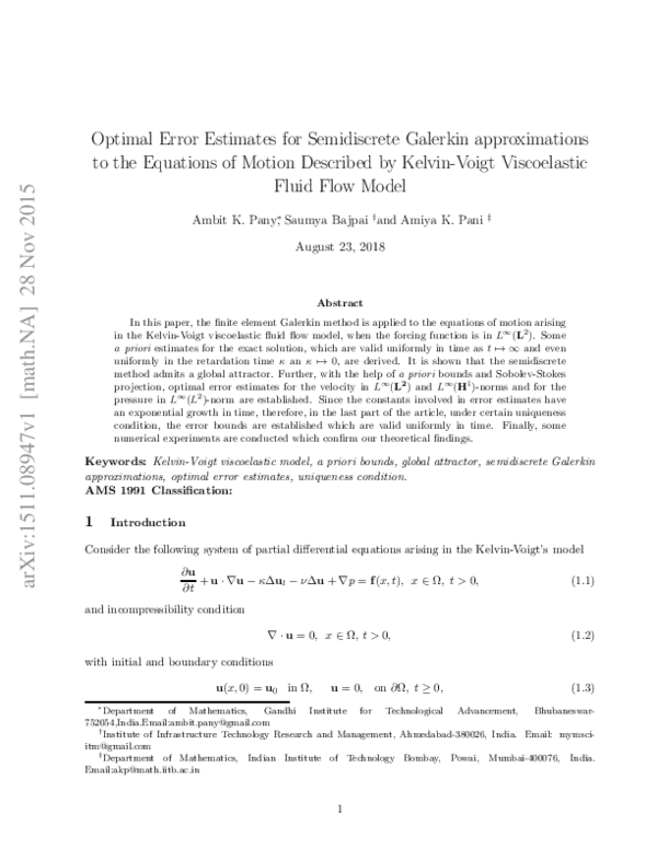 (PDF) Optimal error estimates for semidiscrete Galerkin approximations ...