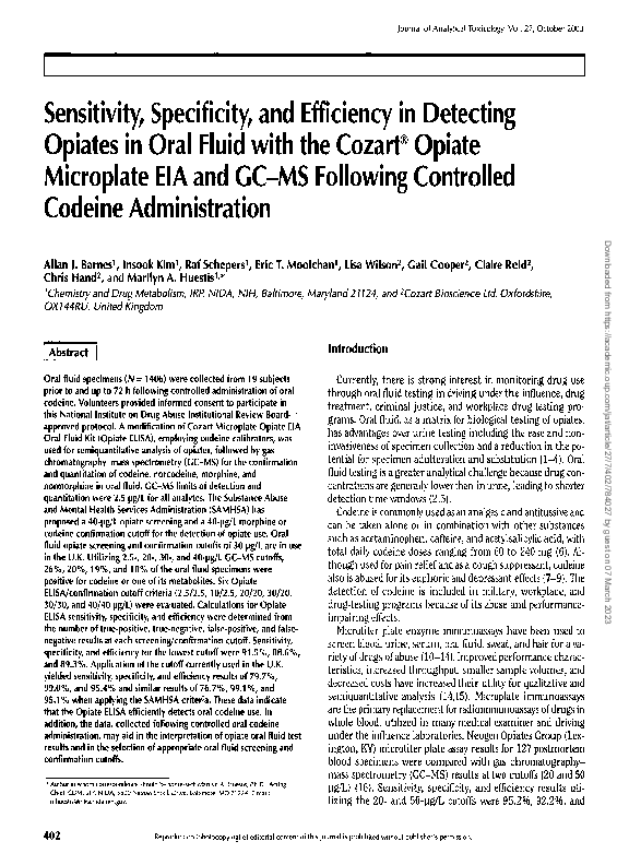 (PDF) Sensitivity, Specificity, and Efficiency in Detecting Opiates in ...