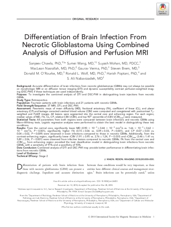 (PDF) Differentiation of brain infection from necrotic glioblastoma ...