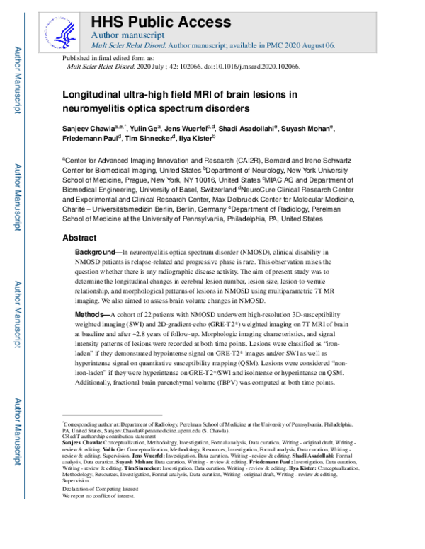 (PDF) Longitudinal ultra-high field MRI of brain lesions in ...