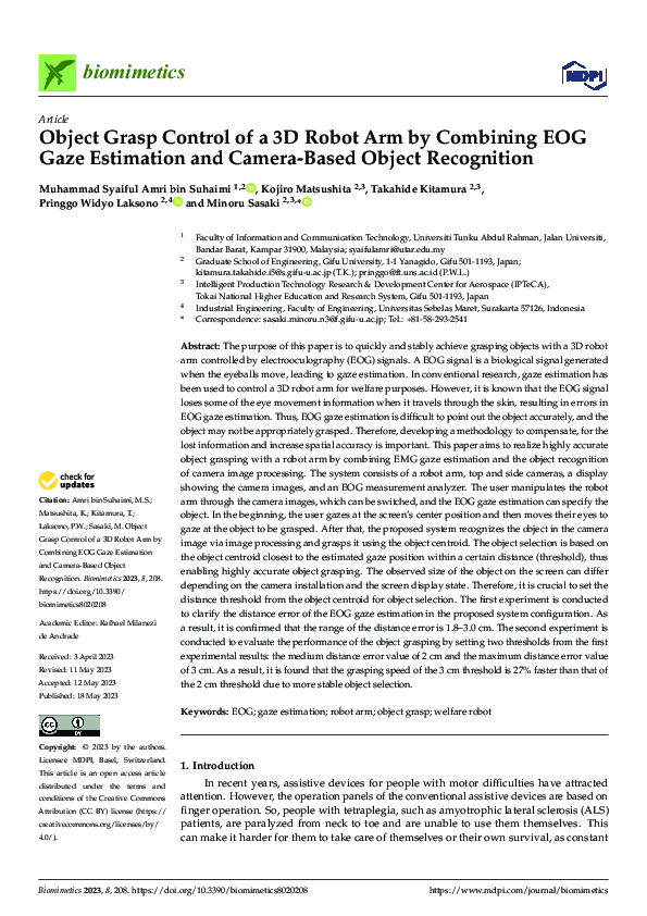 (PDF) Object Grasp Control of a 3D Robot Arm by Combining EOG Gaze ...