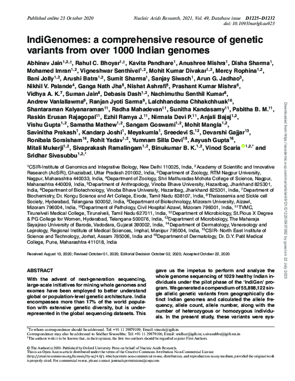 (PDF) IndiGenomes: a comprehensive resource of genetic variants from ...