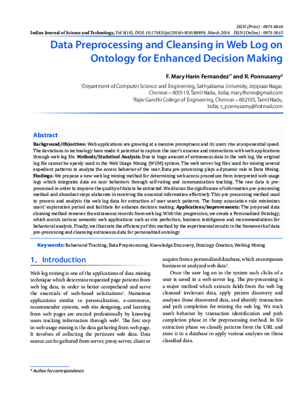 (PDF) Data Preprocessing and Cleansing in Web Log on Ontology for ...