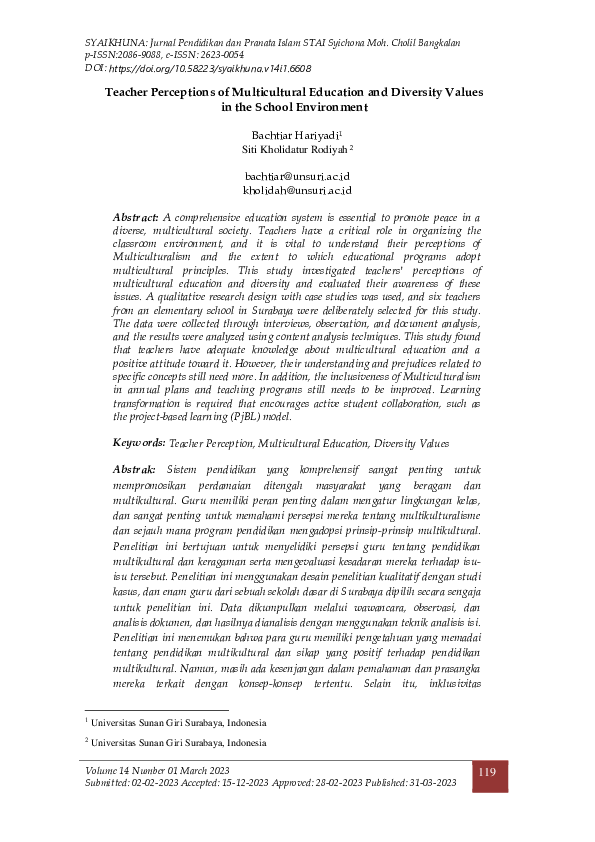 (PDF) Teacher Perceptions of Multicultural Education and Diversity ...
