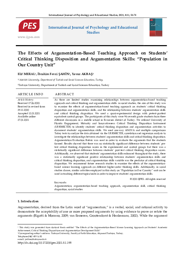 (PDF) The Effects of Argumentation-Based Teaching Approach on Students ...