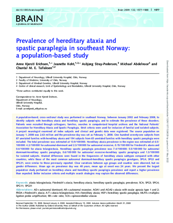 (PDF) Prevalence of hereditary ataxia and spastic paraplegia in ...