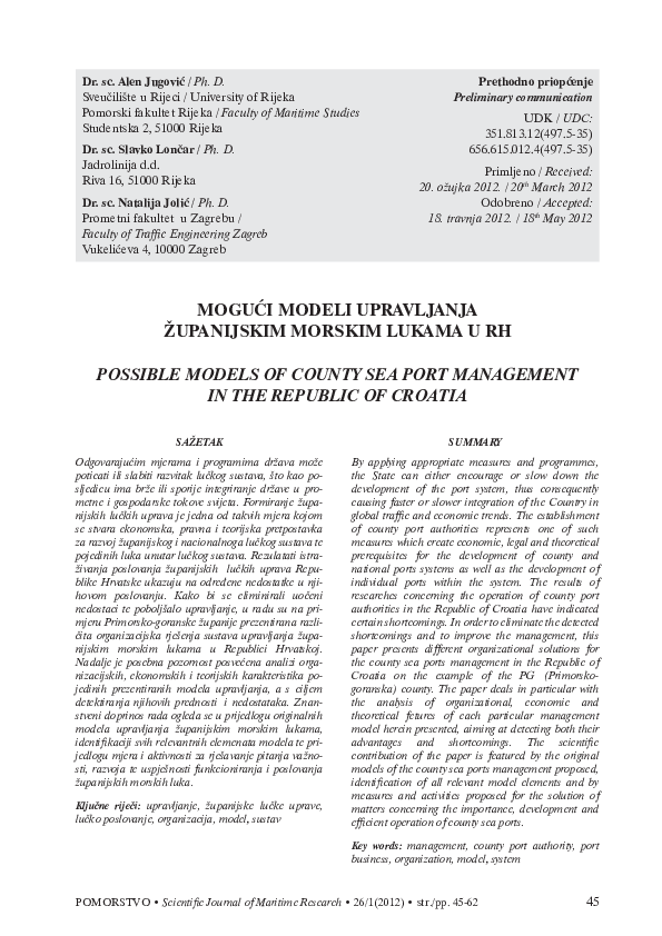 (PDF) Possible models of county sea port management in the Republic of ...