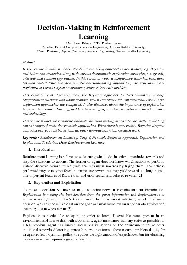 Pdf Decision Making In Reinforcement Learning