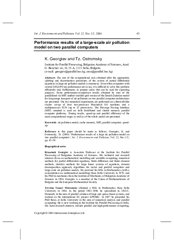 (PDF) Performance results of a large-scale air pollution model on two ...
