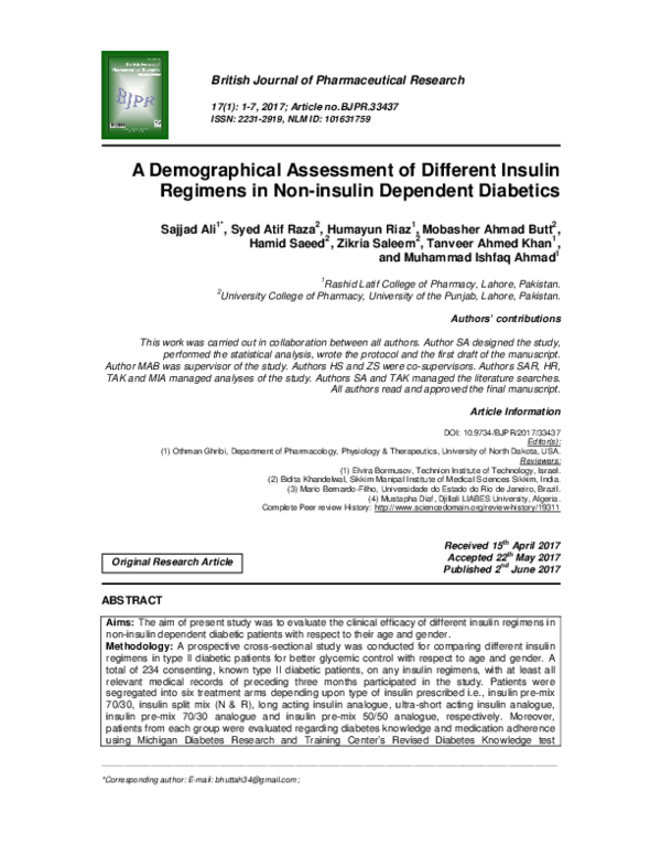 (PDF) A Demographical Assessment of Different Insulin Regimens in Non ...