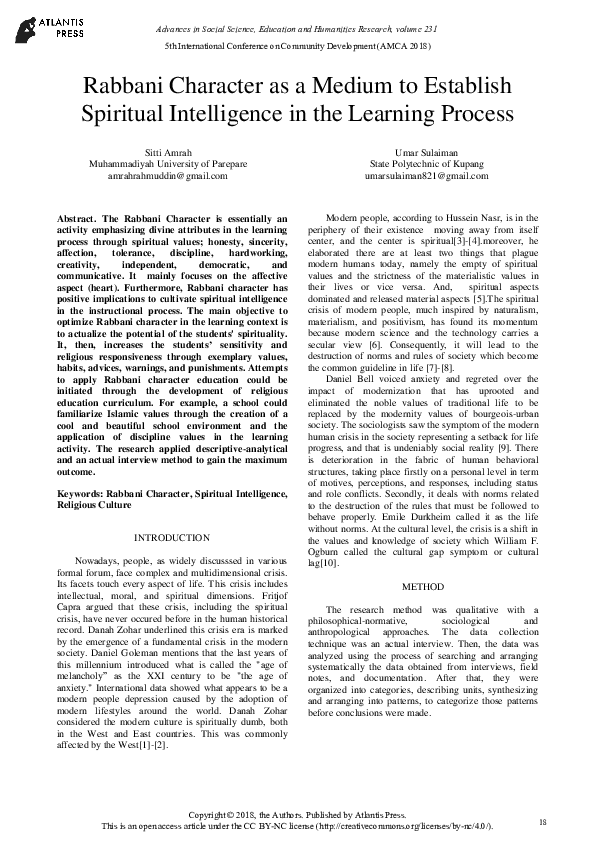(PDF) Rabbani Character as a Medium to Establish Spiritual Intelligence ...