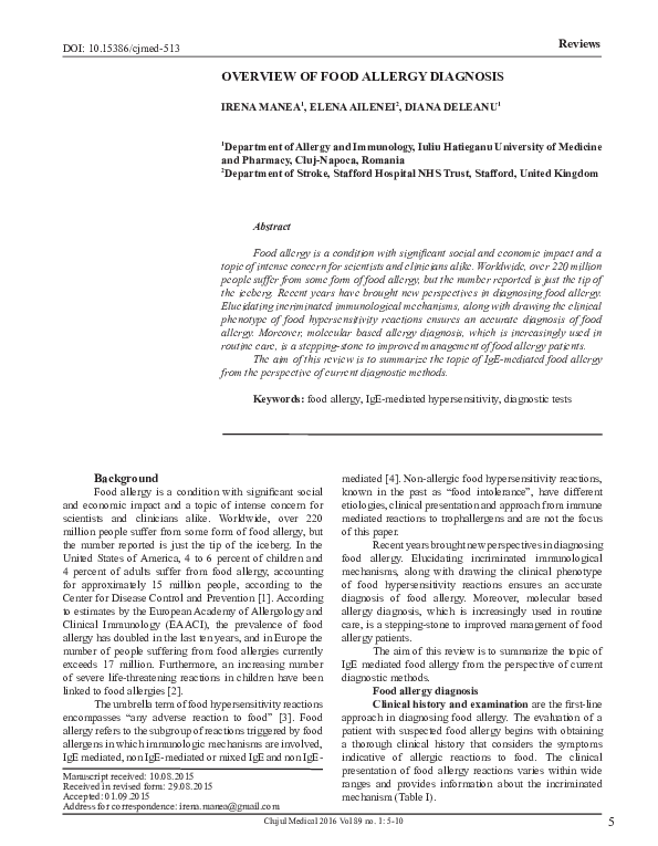 (PDF) Overview of Food Allergy Diagnosis