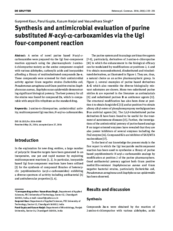 (PDF) Synthesis and antimicrobial evaluation of purine substituted N ...