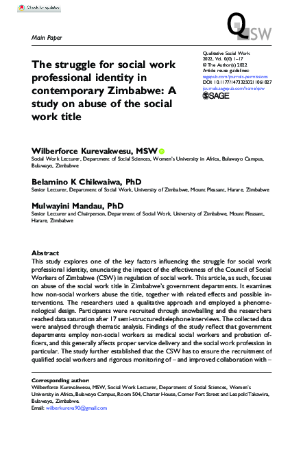 (PDF) The struggle for social work professional identity in ...