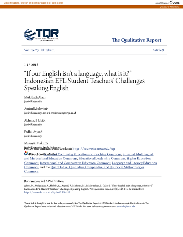 (PDF) “If our English isn’t a language, what is it?” Indonesian EFL ...