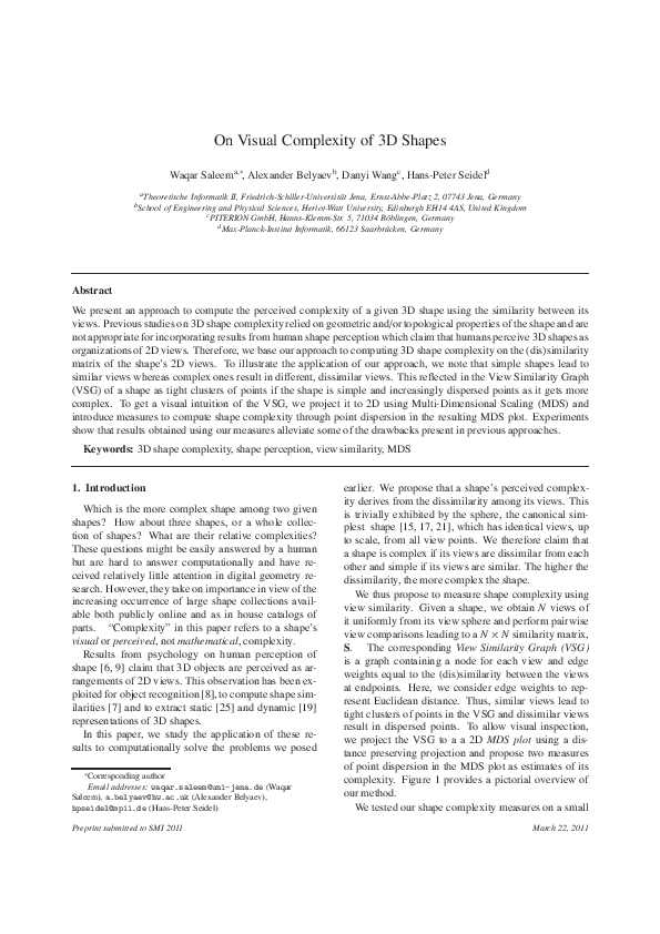 (PDF) On visual complexity of 3D shapes