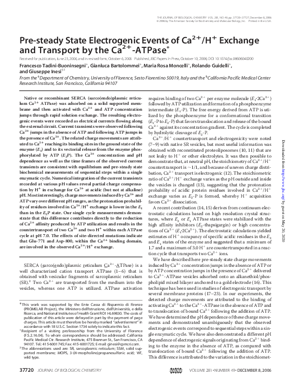 (PDF) Pre-steady State Electrogenic Events of Ca2+/H+ Exchange and ...