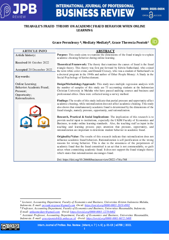 (PDF) Triangle's Fraud Theory on Academic Fraud Behavior When online ...