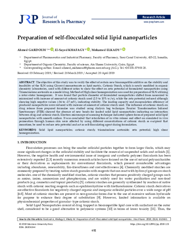 (PDF) Preparation of self-flocculated solid lipid