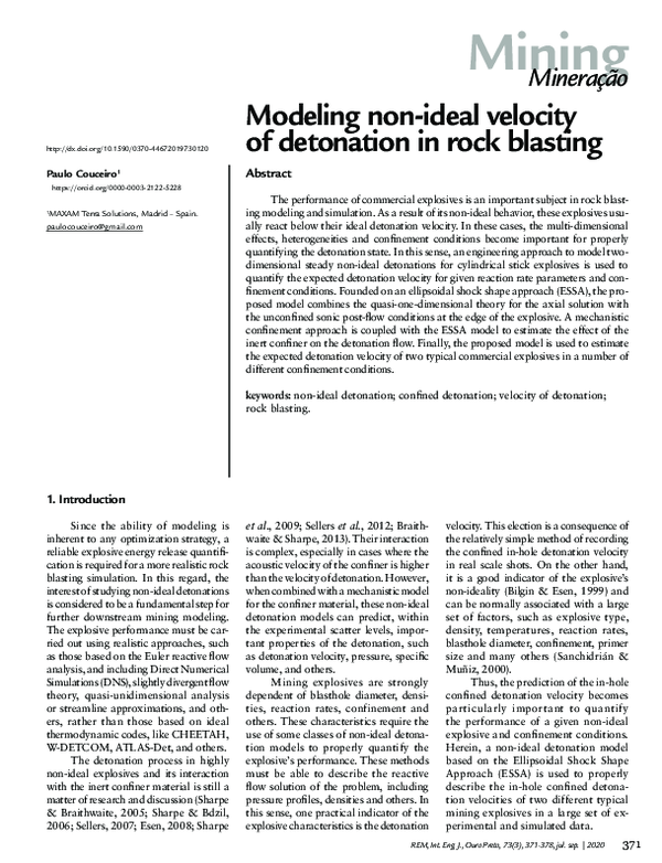 (PDF) Modeling non-ideal velocity of detonation in rock blasting