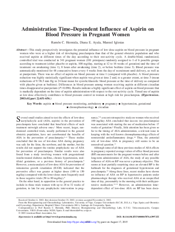 (PDF) Administration TimeDependent Influence of Aspirin on Blood