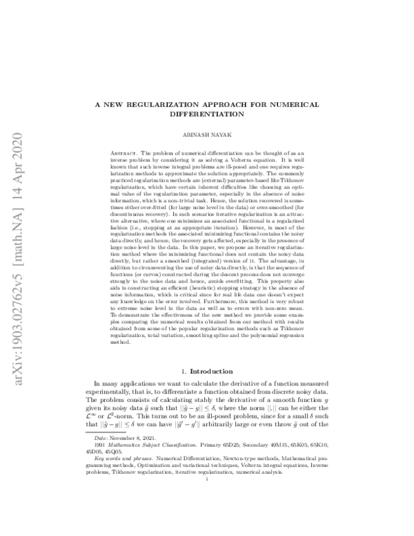 (PDF) A new regularization approach for numerical differentiation