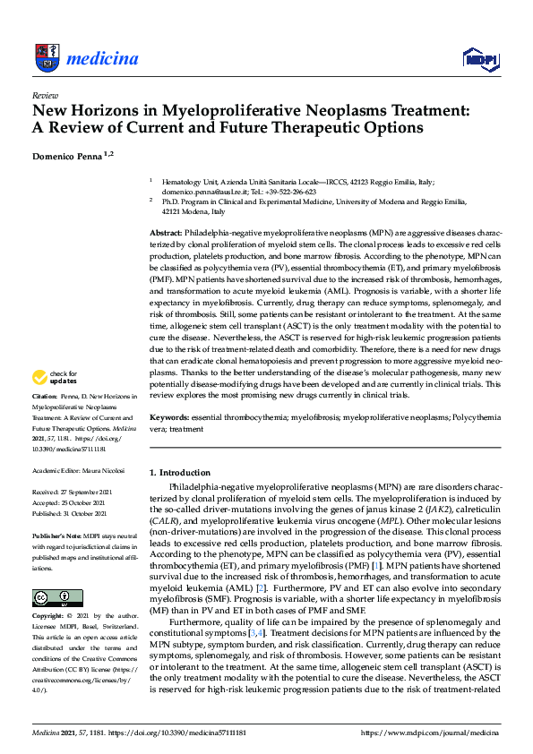 (PDF) New Horizons in Myeloproliferative Neoplasms Treatment: A Review ...