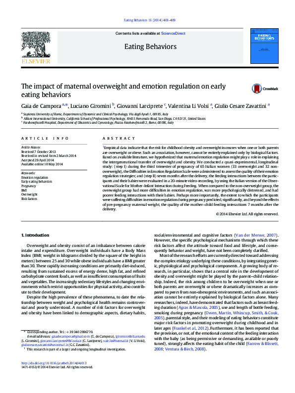 (PDF) The impact of maternal overweight and emotion regulation on early ...