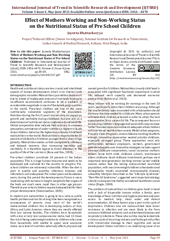 (PDF) Effect of Mothers Working and Non-Working Status on the ...
