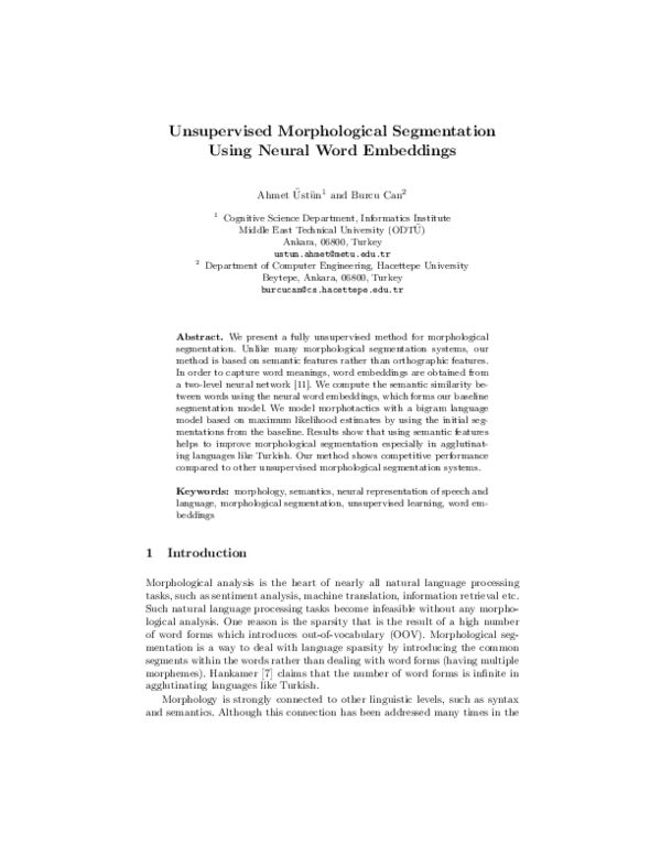 (PDF) Unsupervised Morphological Segmentation Using Neural Word Embeddings