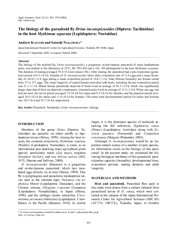 (PDF) The biology of the parasitoid fly Drino inconspicuoides (Diptera ...