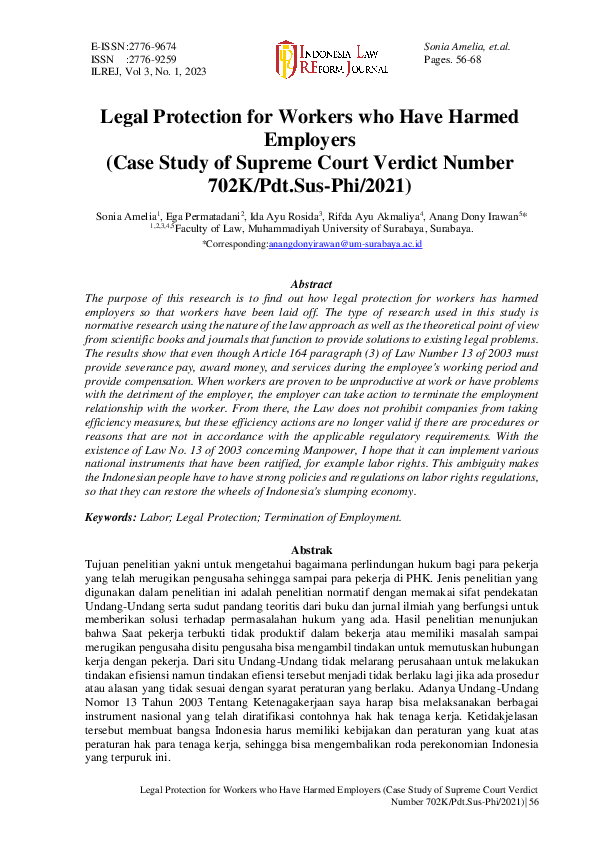 (PDF) Legal Protection for Workers who Have Harmed Employers