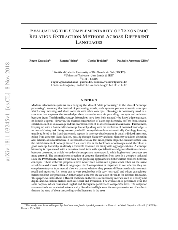 (PDF) Evaluating the Complementarity of Taxonomic Relation Extraction ...