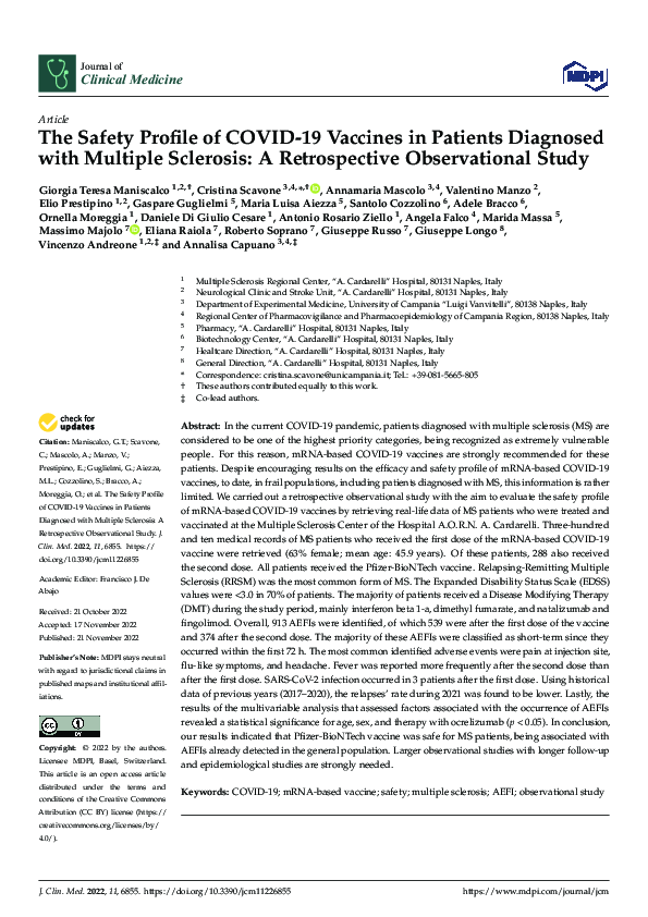 (PDF) The Safety Profile of COVID-19 Vaccines in Patients Diagnosed ...