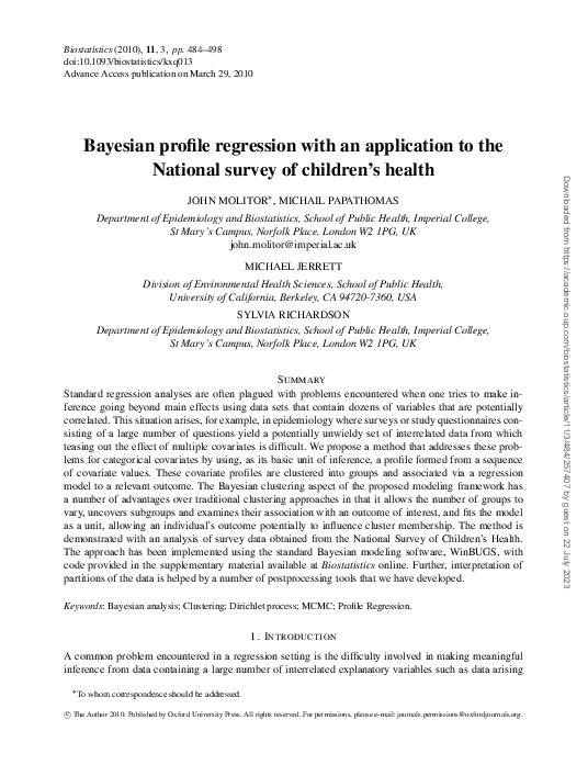 (PDF) Bayesian profile regression with an application to the National ...