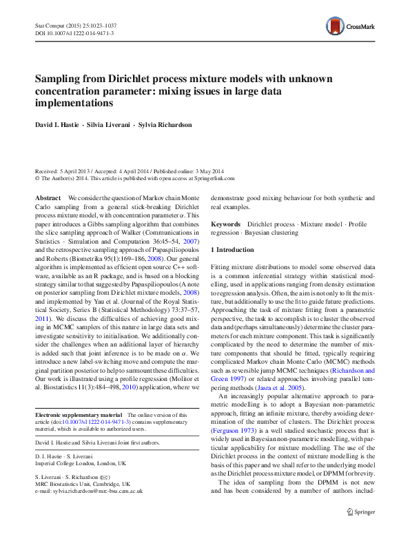 (PDF) Sampling from Dirichlet process mixture models with unknown ...