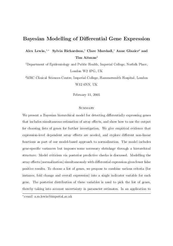 (PDF) Bayesian Modeling of Differential Gene Expression