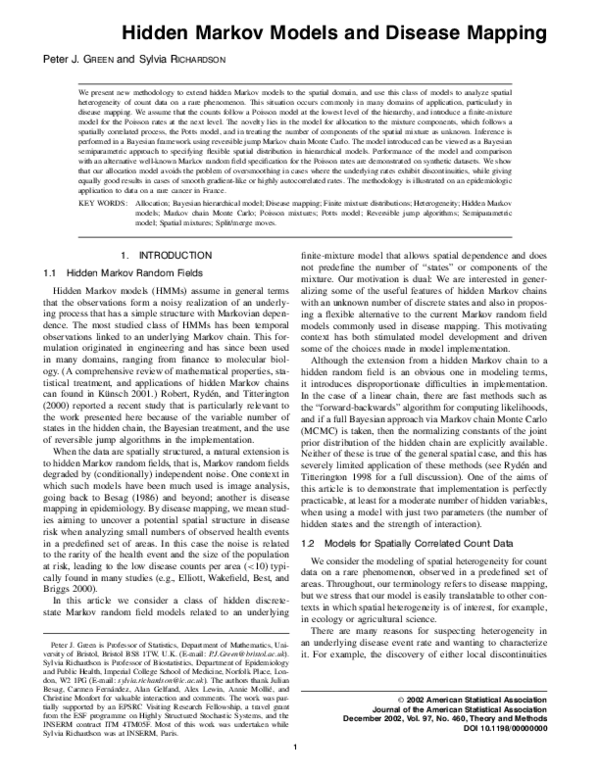 (PDF) Hidden Markov Models and Disease Mapping