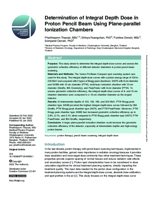 (PDF) Determination of Integral Depth Dose in Proton Pencil Beam Using ...
