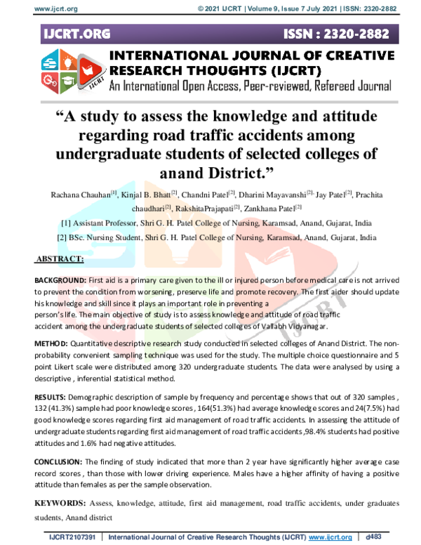 (PDF) "A study to assess the knowledge and attitude regarding road ...
