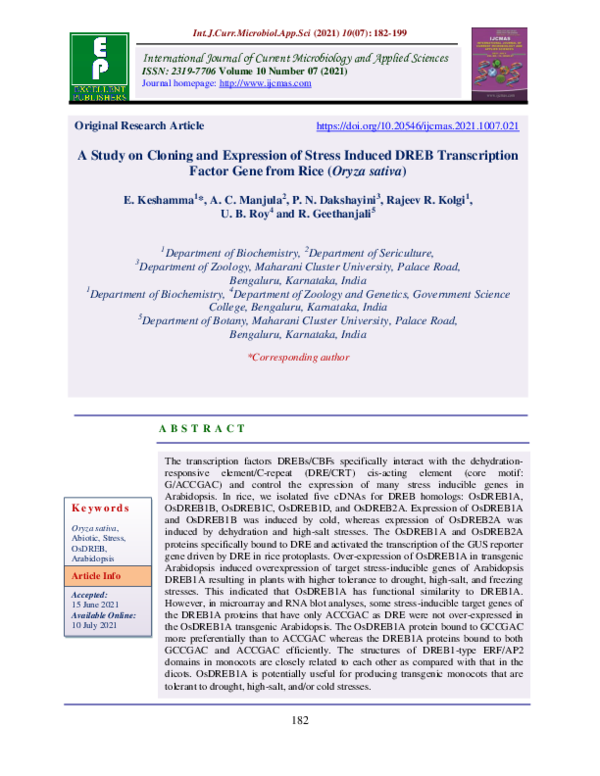 (PDF) A Study on Cloning and Expression of Stress Induced DREB ...