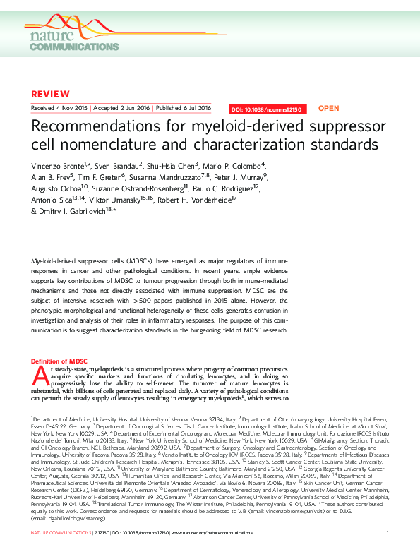 (PDF) Recommendations for myeloid-derived suppressor cell nomenclature ...