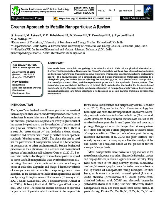 (PDF) Greener Approach to Metallic Nanoparticles: A Review