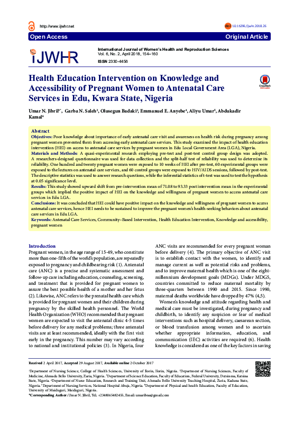 (PDF) Health Education Intervention on Knowledge and Accessibility of ...